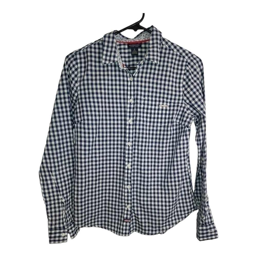 Us Polo Blue/White Gingham LS Button-Down Shirt Top M